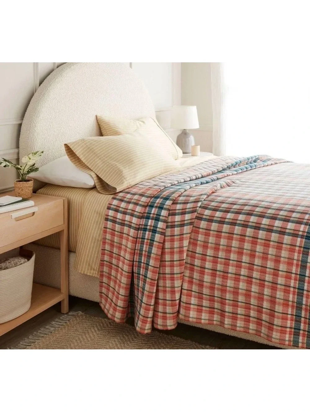 Threshold Matelassé Spring Plaid Blanket Pink/Blue Earthtones